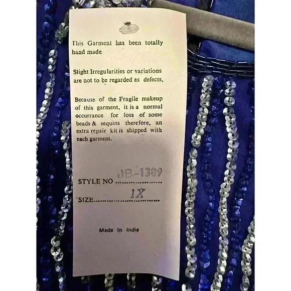 Vintage Jewel Queen Size 1X Blue Sequin Pure Silk Short Sleeve Evening Blouse - Picture 4 of 5